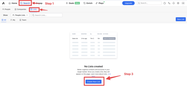 comment créer une nouvelle liste sur apollo.io