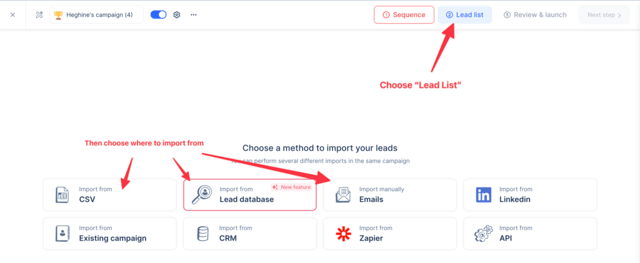 choisissez l'une des nombreuses options pour importer vos prospects dans lemlist 
