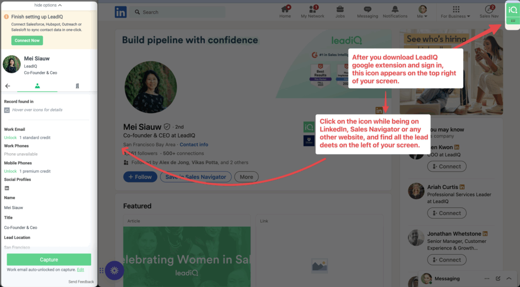 how to use leadiq google extension for extracting leeds and quality information about them