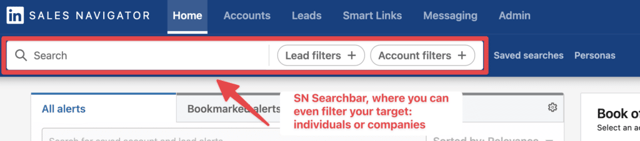utilisez la barre de recherche de LinkedIn Sales Navigator pour trouver des prospects ou des entreprises