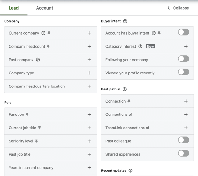 filtres de recherche linkedin sales navigator