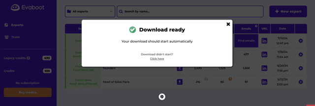 evaboot download csv lead lists