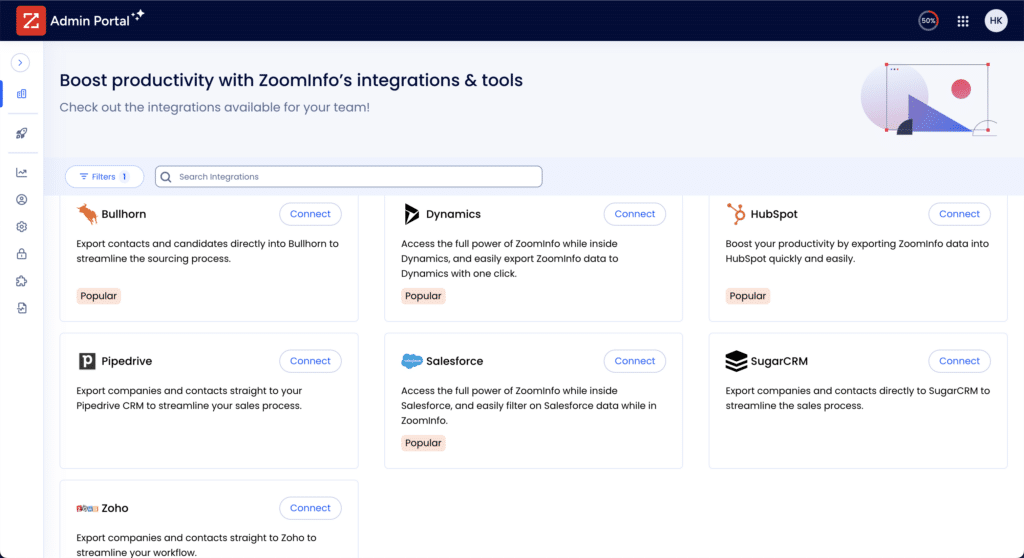 liste d'intégration CRM de zoominfo