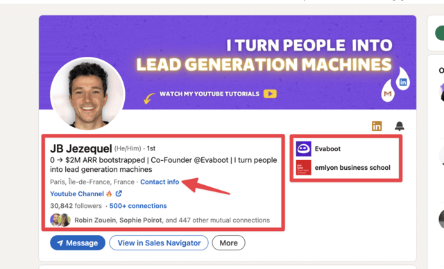 información de contacto que puedes obtener de linkedin