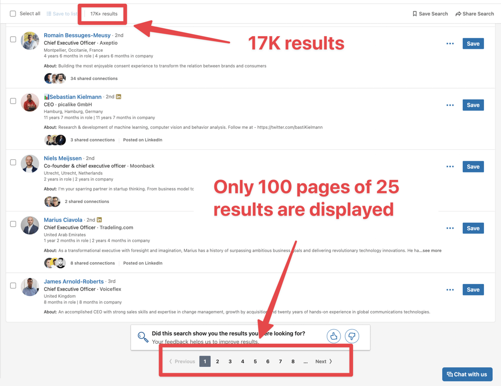 search results limitation on sales navigator