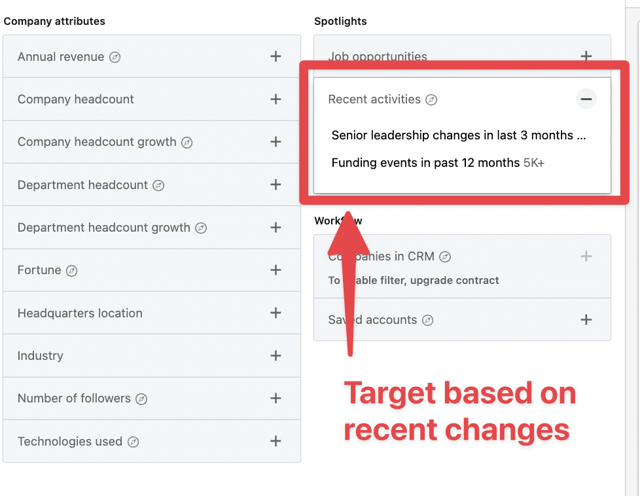 targettizzare aziende in base ai cambiamenti recenti con sales navigator