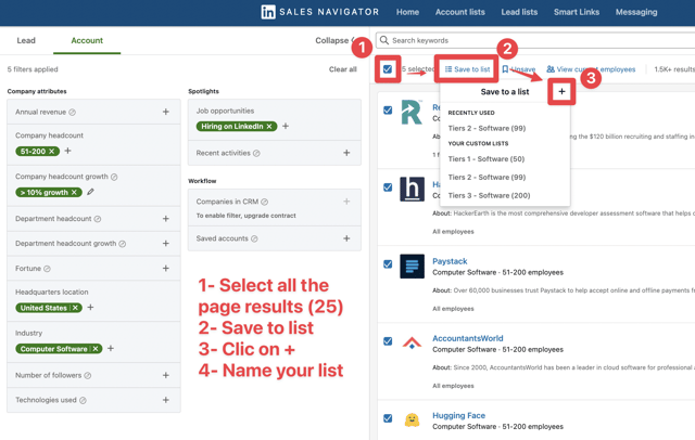 come creare una account list su linkedin sales navigator