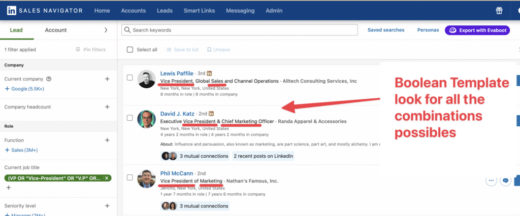 linkedin sales navigator boolean search
