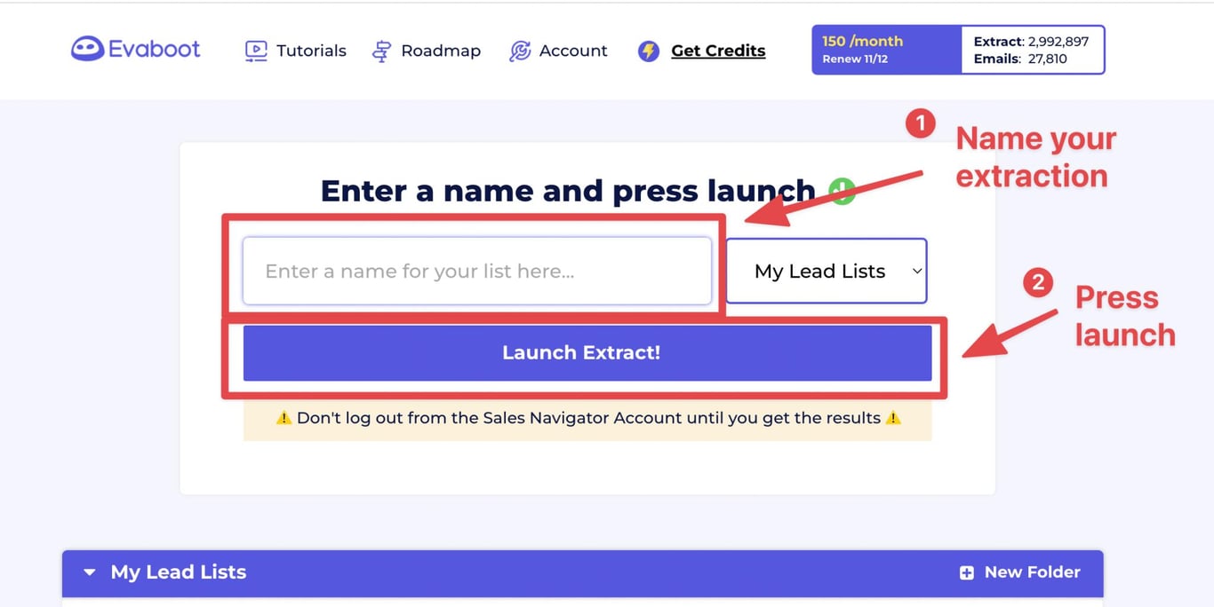 lançar extração de emails do sales navigator