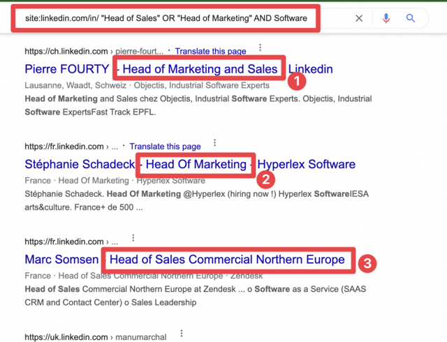 utilisez la recherche booléenne pour trouver des profils linkedin sur google