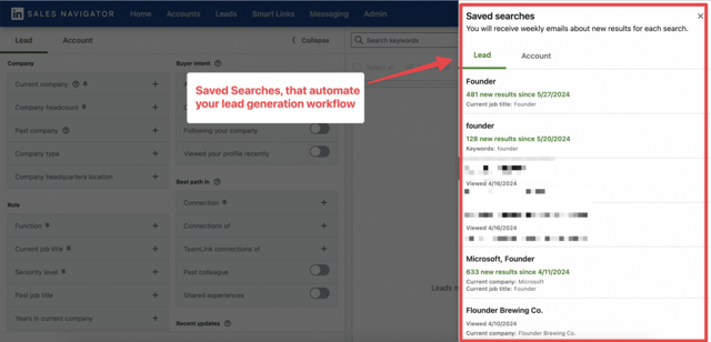 recherches enregistrées et notifications linkedin sales navigator