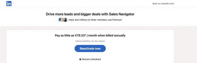 réactiver le forfait sales navigator