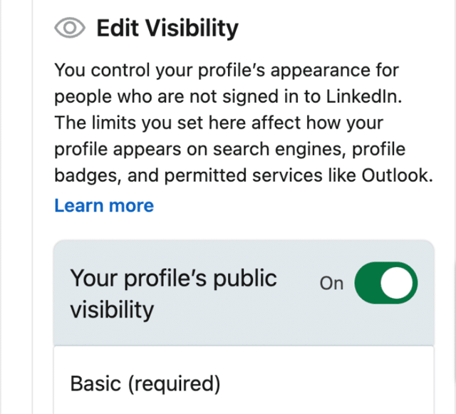 Capture d'écran Rendre le profil public 2