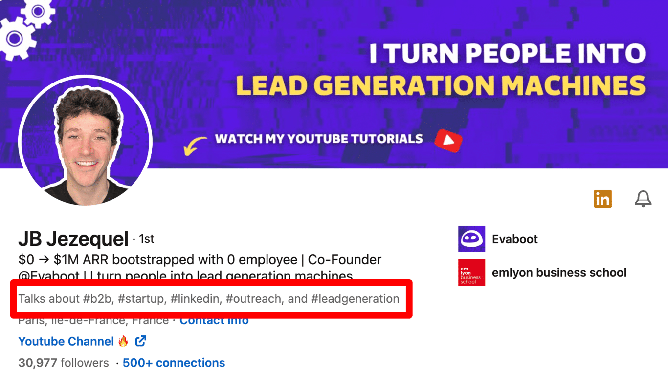 Hashtags in profile example