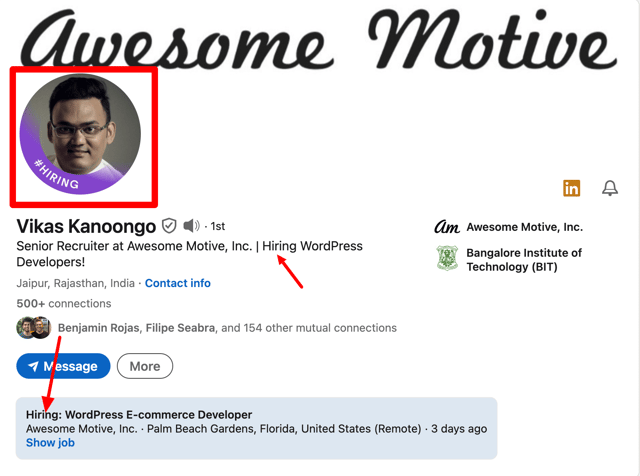 Exemple de cadre de recrutement LinkedIn