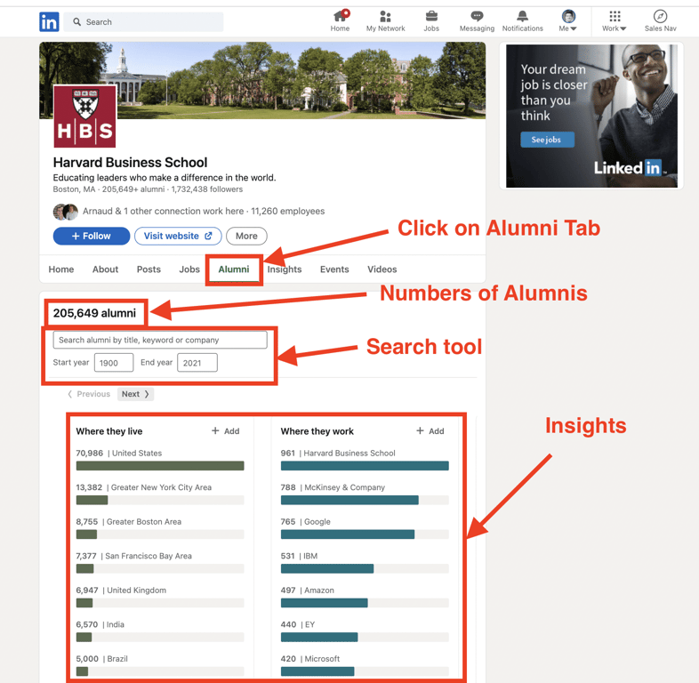 LinkedIn alumni search