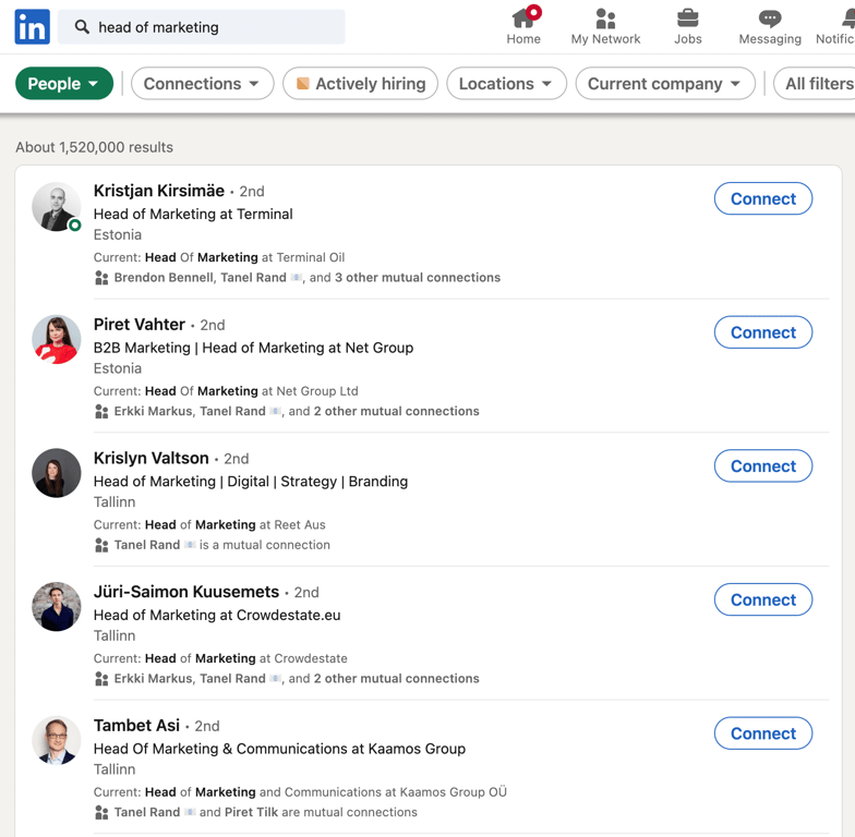LinkedIn keyword search example