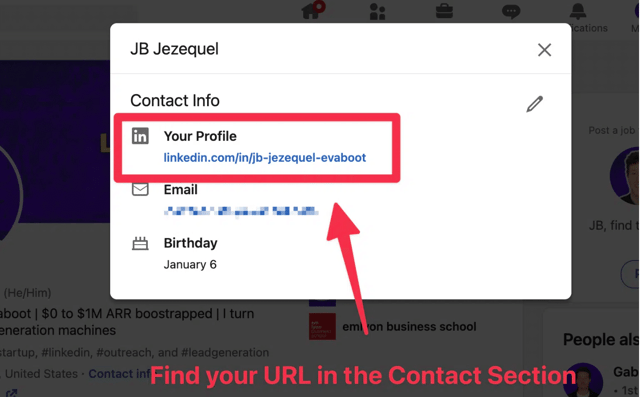 Capture d'écran de personnalisation d'URL sur LinkedIn 2