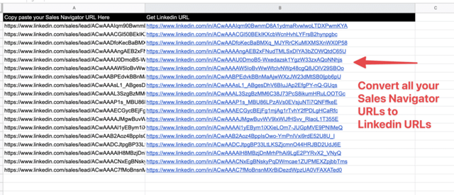 sales navigator url conversion google sheet