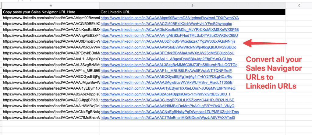 sales navigator url conversion google sheet