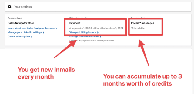 check inmail credits and cummulate them for 3 months