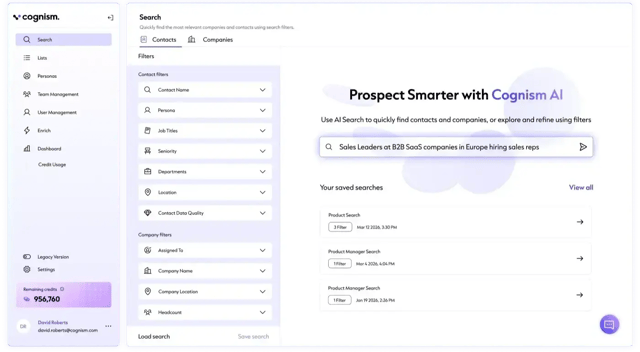 Cognism contact profile displaying European executive data with GDPR compliance indicators, mobile number, and email verification status
