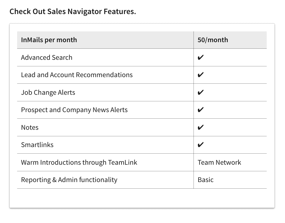 sales navigator team or advanced features