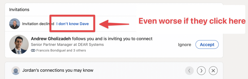 I dont know this person button linkedin