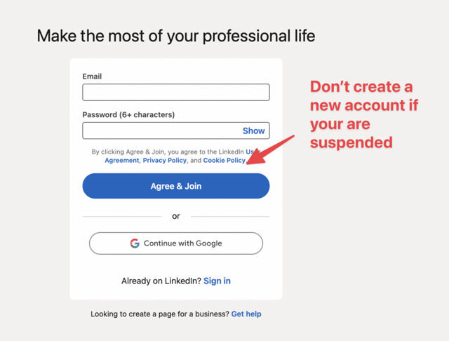 ne créez pas de nouveau compte linkedin