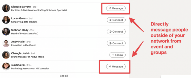 messages d'événements et de groupes linkedin
