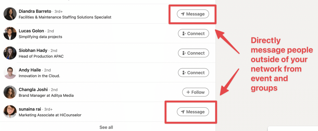 linkedi event and groups messages