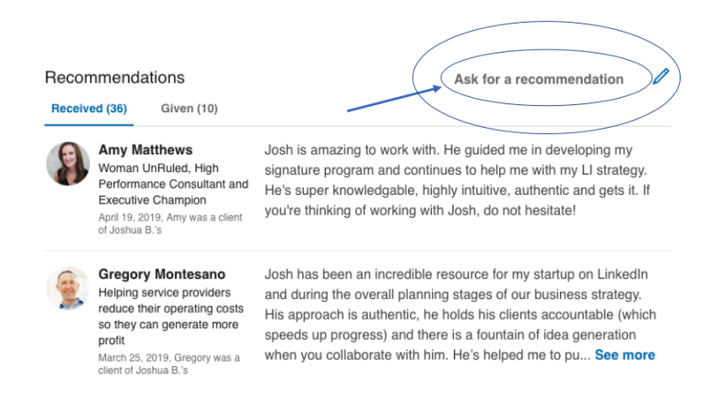 testimonials on LinkedIn