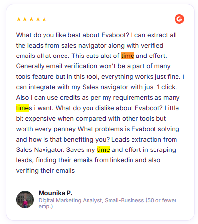 Saves time testimonial