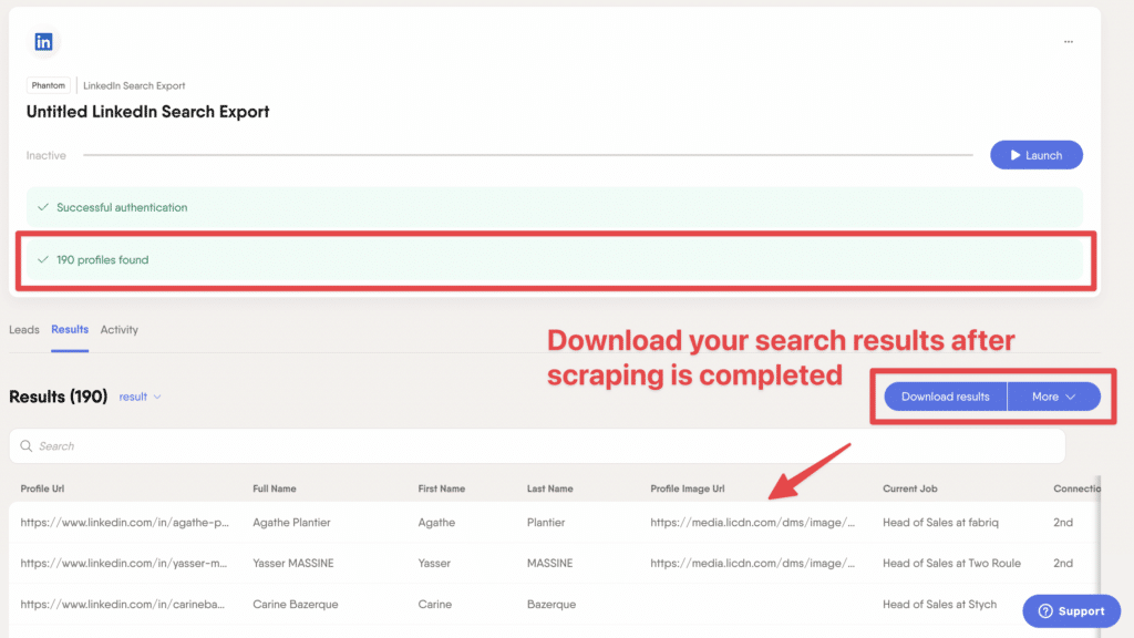 download linkedin search results