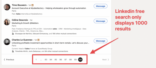 Limite des résultats de recherche linkedin