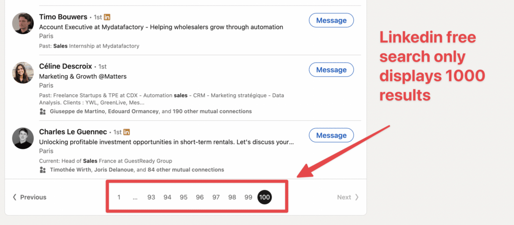 linkedin search results export limit