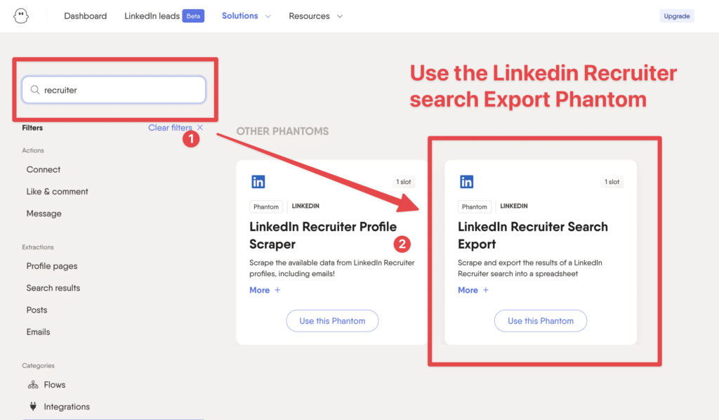 how to export a linkedin recruiter search