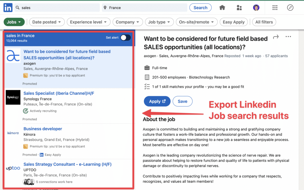 export linkedin job search results
