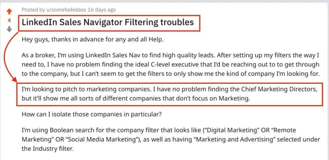 problema dei filtri di Sales Navigator di Linkedin