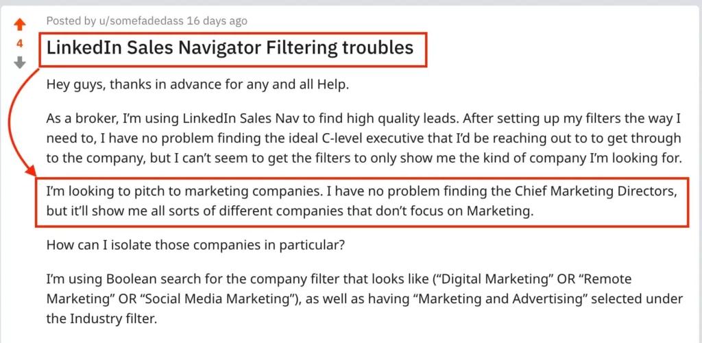 linkedin sales navigator filters problem