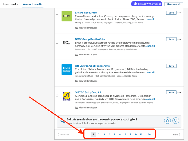 pagina di ricerca di account limitazione sales navigator 