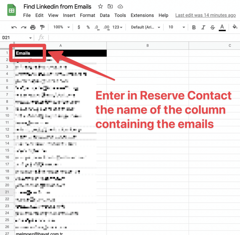 enter name column reverse contact