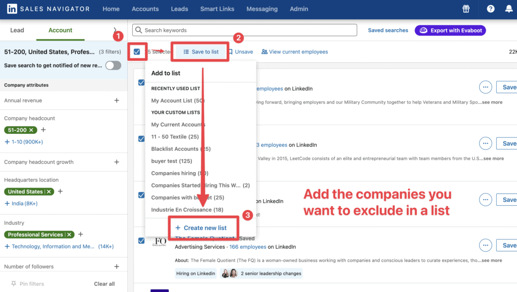 create list company to exlude linkedin