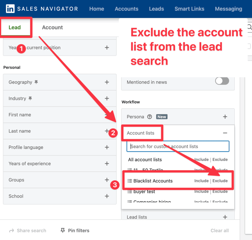 exclude company list from lead search