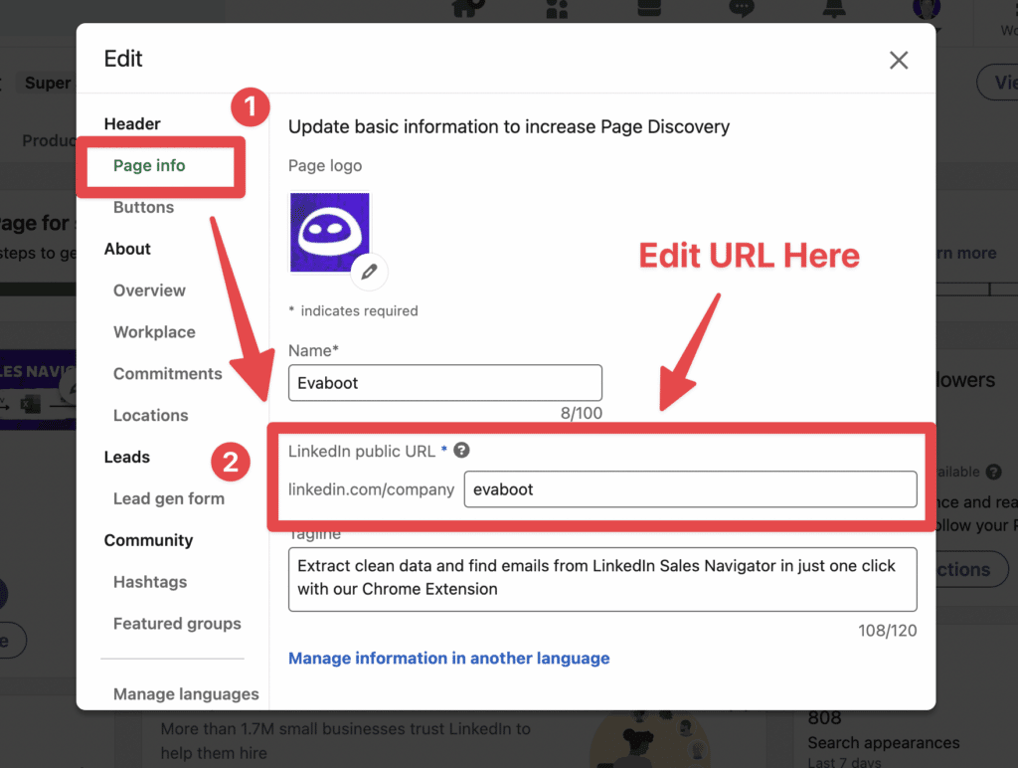 change linkedin company url step 3