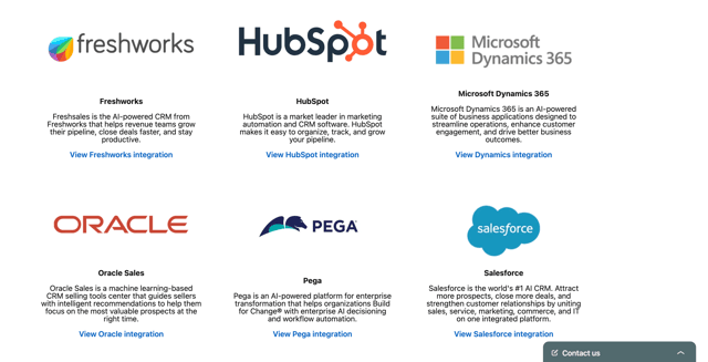 Evaboot CRM integrations: Freshworks, HubSpot, Microsoft Dynamics 365, Oracle Sales, Pega and Salesforce