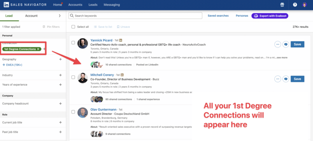 filter contacts linkedin sales navigator