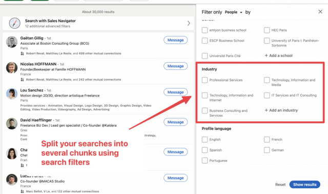 split linkedin searches