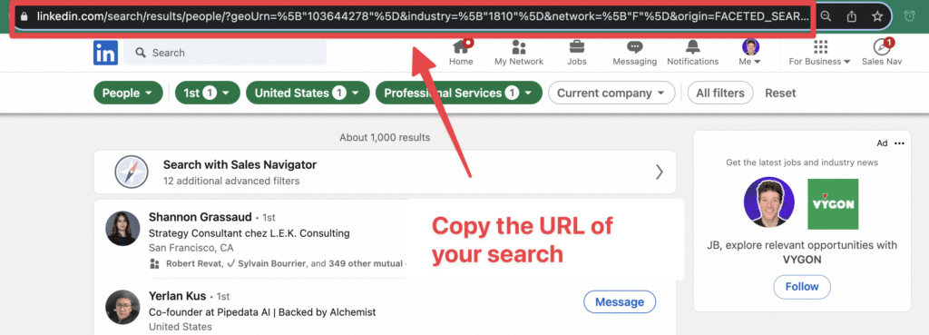 linkedin search url