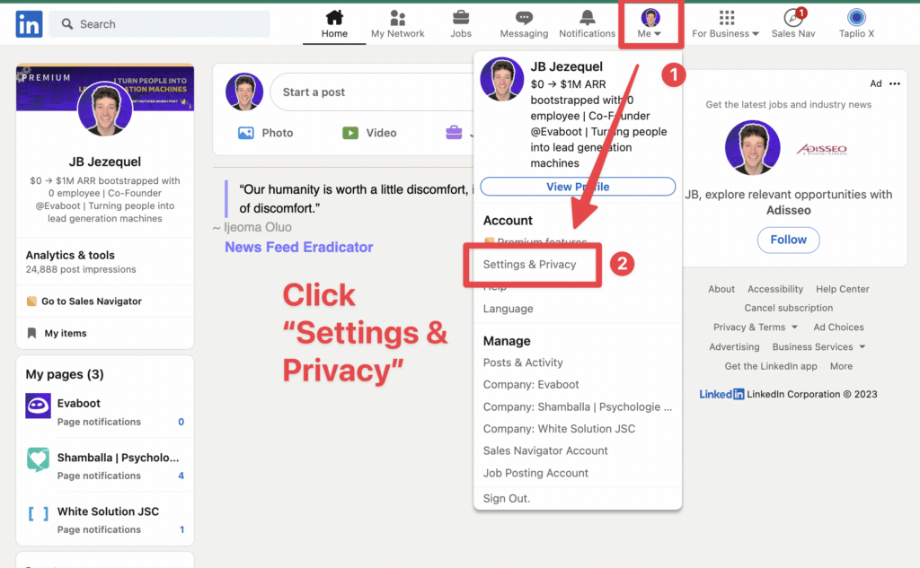 click settings and privacy